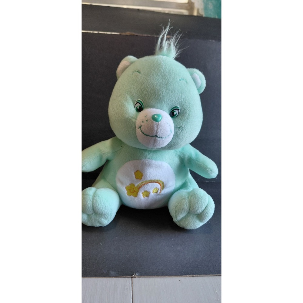 Y2K vintage Care Bears Wish Bear plush toy mint green stuffed animal Collectible